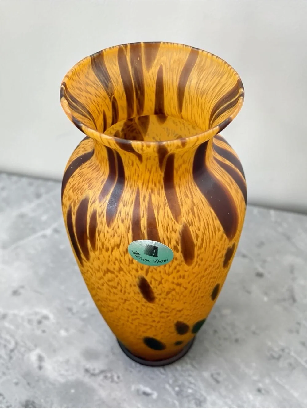 Vintage Murano Art Glass Vase Italy Maestri Vetrai Azzurra Gold Copper Swirls